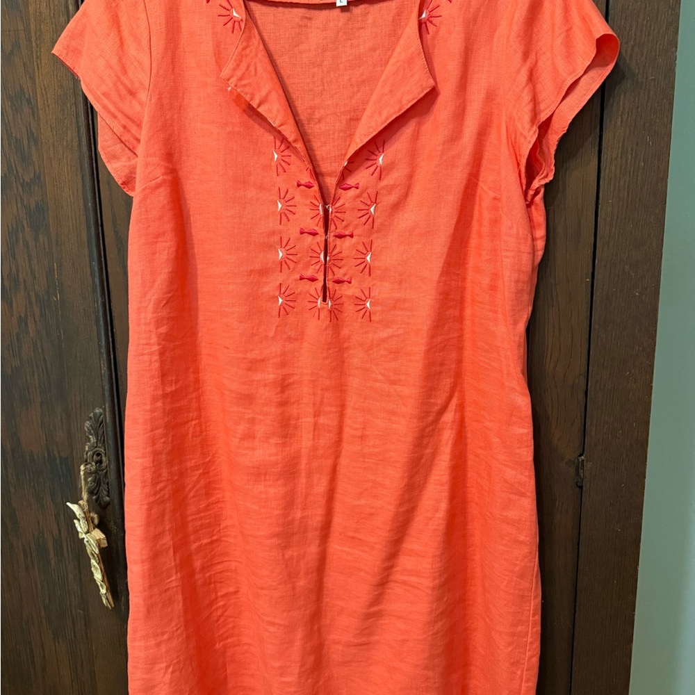 Orange Embroidered Midi Dress